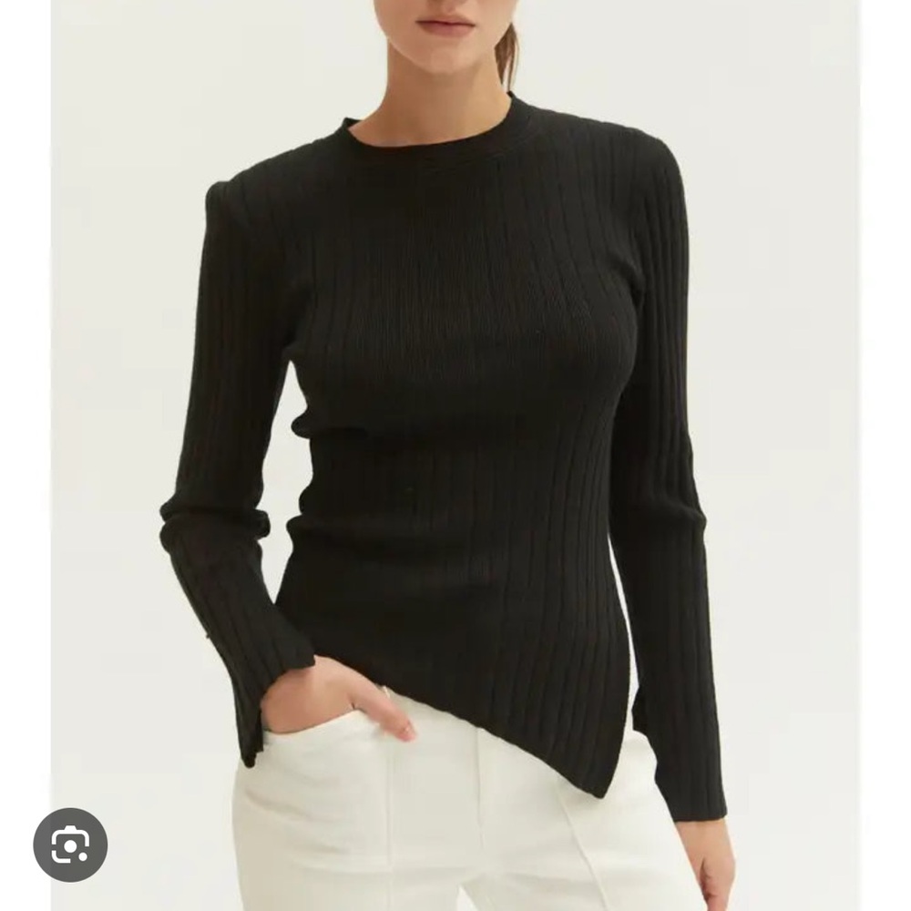 Black Ribbed Long Sleeve Top - Picture 2 of 8